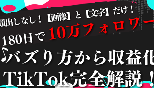 【月100万可能】顔出しなし！画像と文字だけ！半年でフォロワー10万人を達成したTikTokのバズり方から収益化まで完全解説