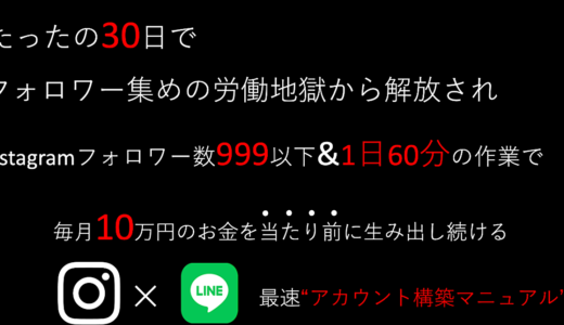 【初心者可】InstagramとLINE使いフォロワー数たったの999以下で毎月１０万円生み出し続けれる”アカウント構築マニュアル”