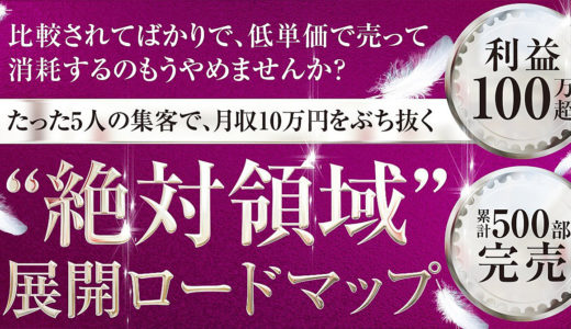 〜比較されてばかりで、低単価で売って消耗するのもうやめませんか？？〜たった５人の集客で月収10万円をぶち抜く『”絶対領域”展開ロードマップ』