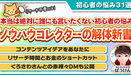 『ノウハウコレクターの解体新書』【本当は絶対に誰にも言いたくない初心者の悩み31選】～コンテンツアイデアをあなたに～