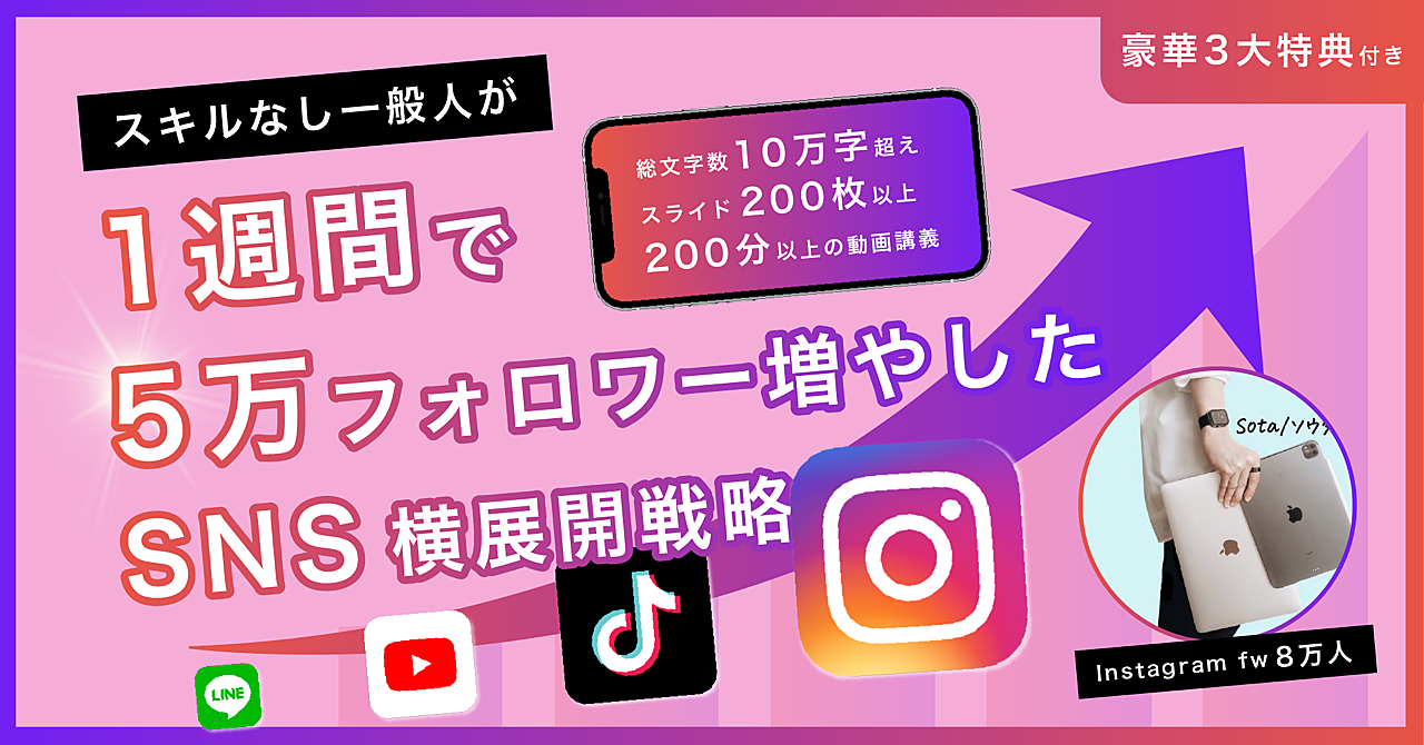 ただの大学生がたった1週間で5万フォロワー増やしたインスタ運用の全ノウハウとSNS横展開戦略【Instagram×TikTok×YouTube最速攻略】 ソウタ