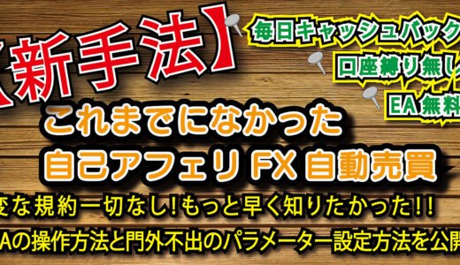【新手法】自己アフィリFX自動売買！変な規約一切なし！もっと早く知りたかった！！EAの操作方法と門外不出のパラメーター設定方法を公開！特典も有り！！