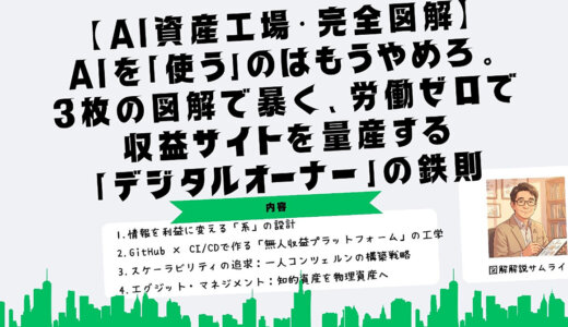 【AI資産工場・完全図解】AIを「使う」のはもうやめろ。3枚の図解で暴く、労働ゼロで収益サイトを量産する「デジタルオーナー」の鉄則