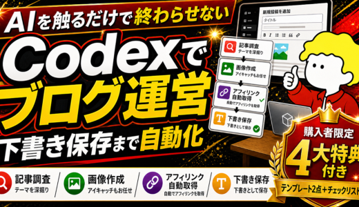 AIを触るだけで終わらせない｜Codexにブログ運営を任せる方法。記事調査・画像作成・WordPress下書き保存まで